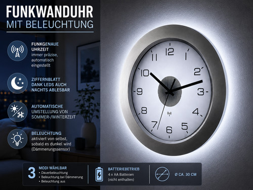 Funkuhr wanduhr beleuchtet - funkuhr,