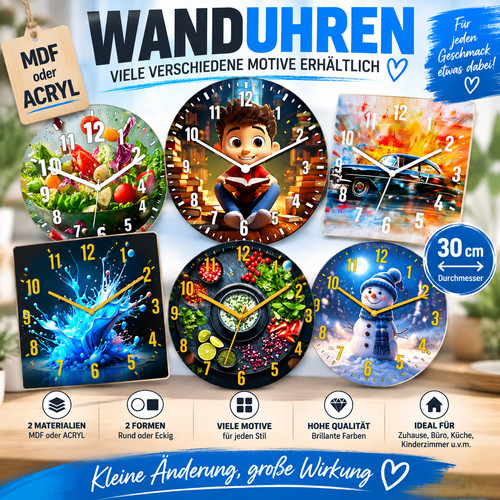 Design wanduhr 30cm acryl mdf - wanduhr,